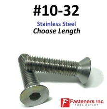 10-32 Flat Head Socket Cap Screw 18-8 Stainless Steel 304 (Choose Length & Qty)