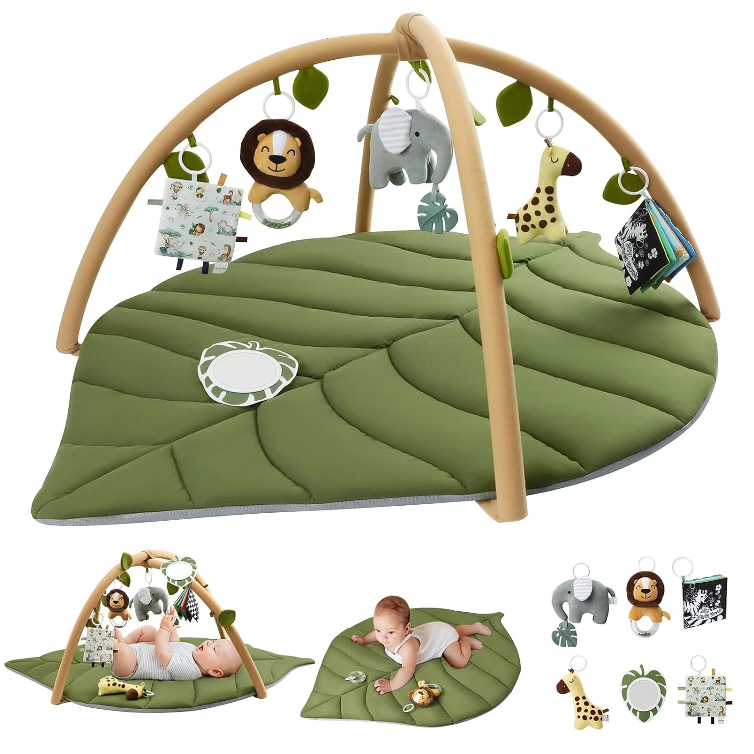 Baby Play Gym & Activity Mat, Oversize Leaf Shaped Baby Play Mat W 6 Detachable