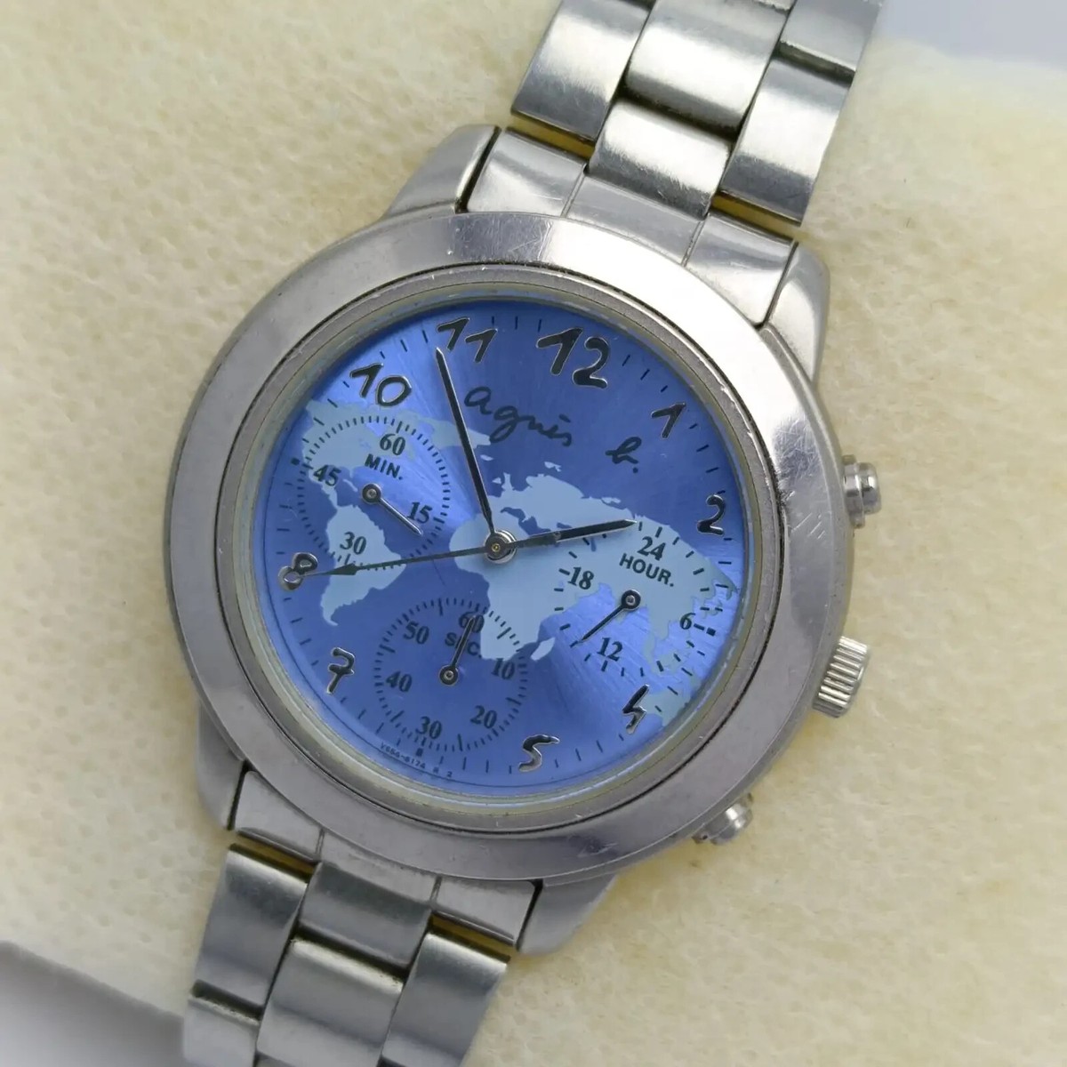 Agnes B Chronograph V654-6100 World Map Quartz Vintage Men's Watch