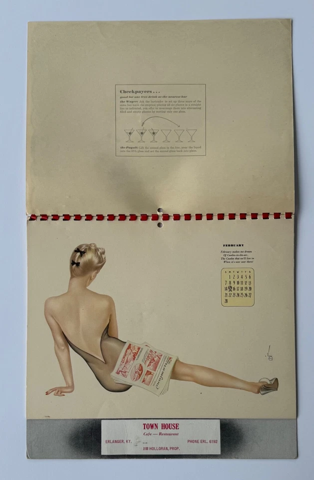 Raro calendario pin-up vintage 1943 Vargas Esquire Girl, trucos de barra, anuncio de Kentucky Foto 2 de 4