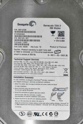 Seagate BarraCuda 250GB 7200RPM SATA 3Gbps 3,5'' LFF Festplatte ST3250824AS