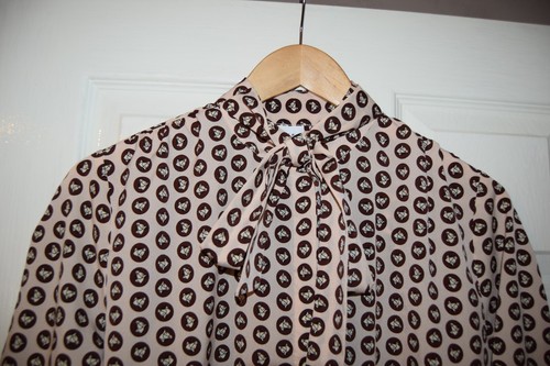 TOPSHOP HORSE PRINT CIRCLES PUSSY BOW TIE NECK Equestrian BLOUSE SHIRT 8 10 MINT - Picture 11 of 14
