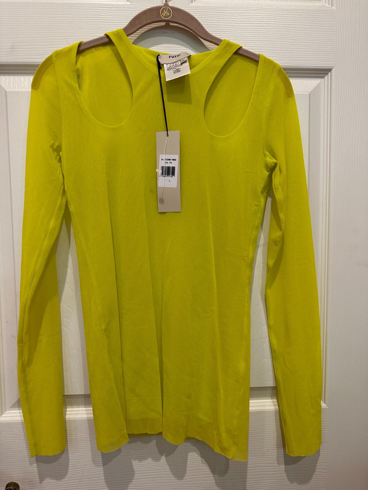 Fuzzi cold shoulder mesh top, Italian size L, new with tags