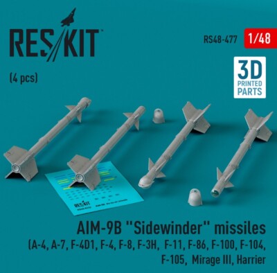 Reskit RS48-0477 1:48 AIM-9B ''Sidewinder'' missiles (4 pcs) A-4, A-7, F-4D1, F-4