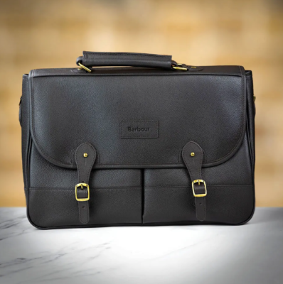 BARBOUR LEATHER BRIEFCASE IN DK CHOCOLATE MSRP$500 GREAT GIFT