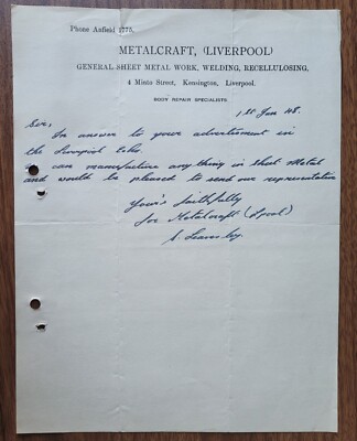1948 Metalcraft Liverpool, General Sheet Metal Work, Minto Street, Liverpool