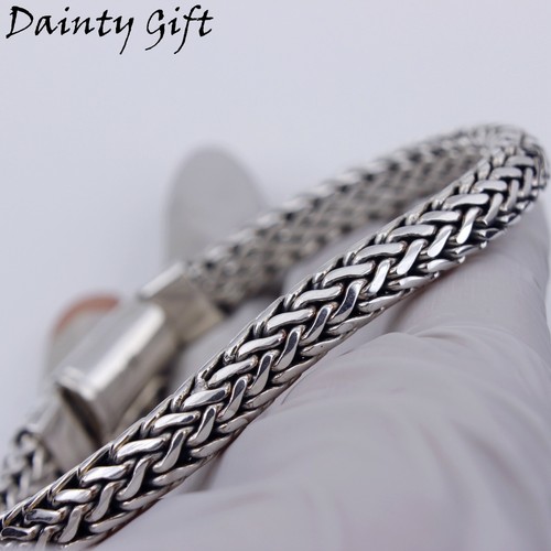 Men Women 925 Sterling Silver 7 mm Braided Woven Chain Hand Bracelet 8" / 40 g - Picture 2 of 5