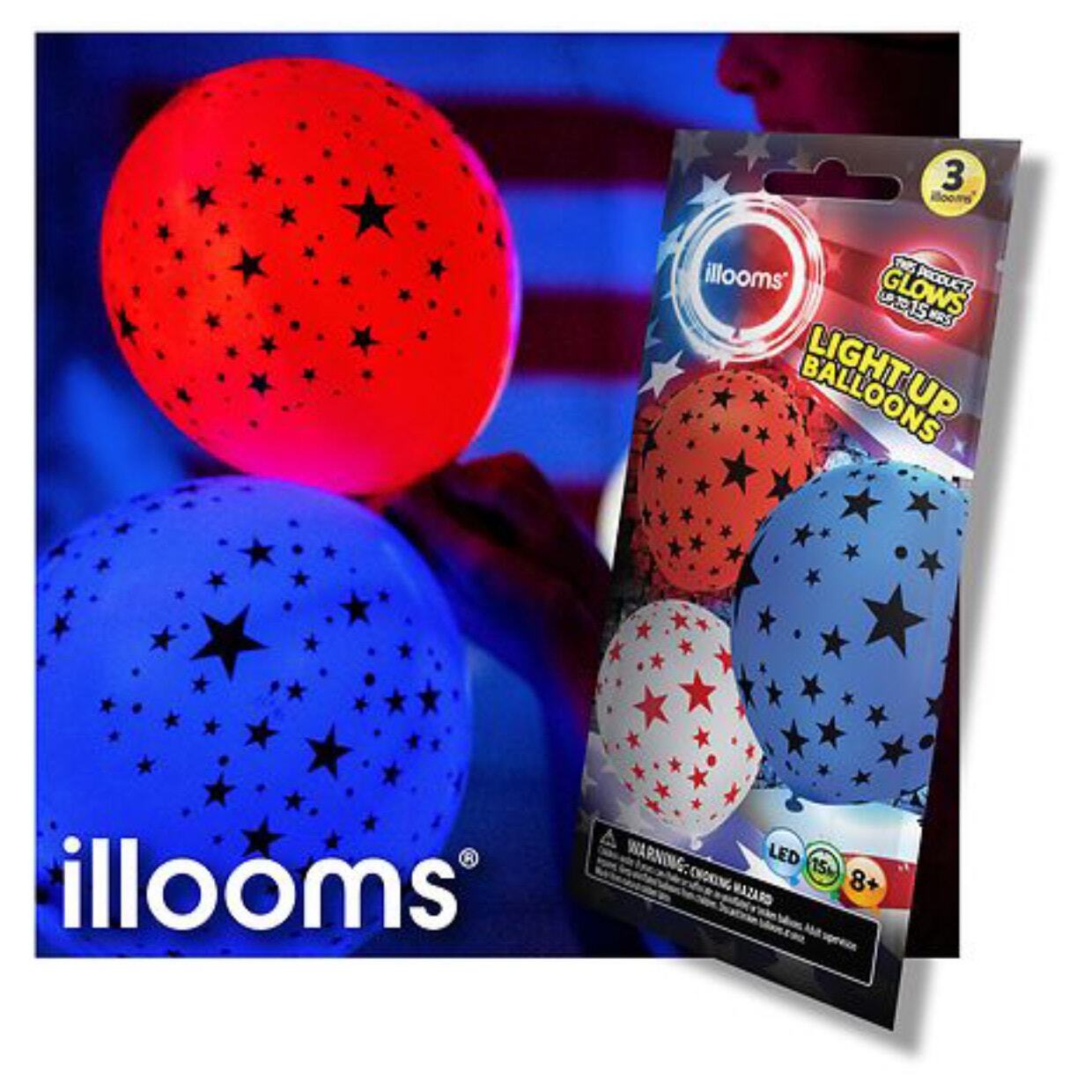 Illooms bundle of 5 packs Patriotic Light Up Balloons 15 Balloons Total 