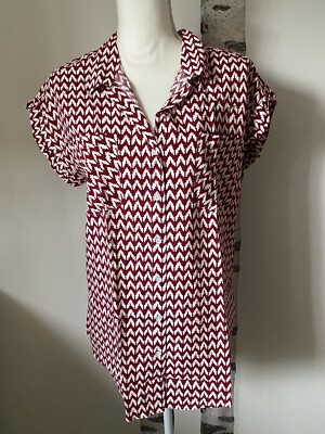 JACHS Girlfriend Women's Quinn Cap Sleeve Button Down Blouse Red Size Medium
