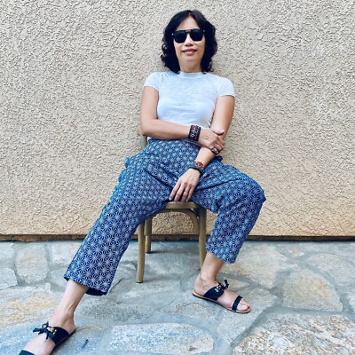 Handmade Harem Fisherman Boho Hippie Pants Natural Blue