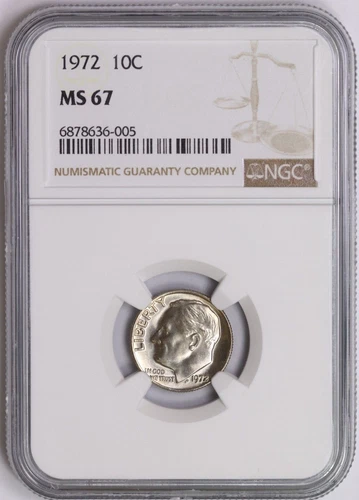 1972-P NGC 10C Roosevelt Dime Mint State UNC Coin MS67 Registry TOP POP