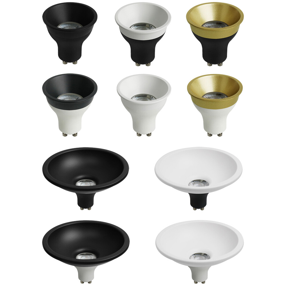 LED Leuchtmittel Deep-Deco Reflektoren GU10 Lampen warmweiß 3000K + Ring Aufsatz