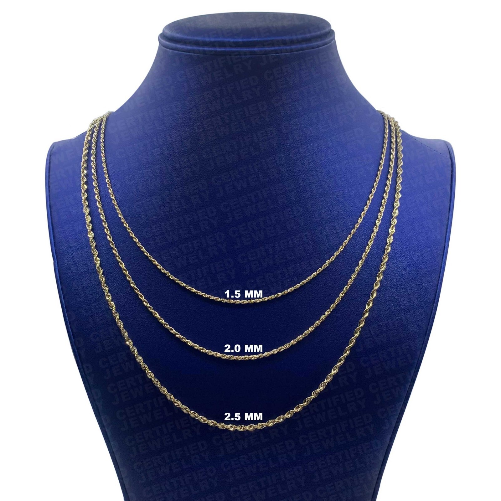14K Gold Rope Chain Necklace, 16
