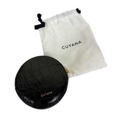 Cuyana Black Leather Croc Embossed Coin Pouch