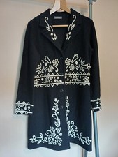 Kenar Ladies Long Black White Coat Wool Size S Small Dress Coat Smart Woollen