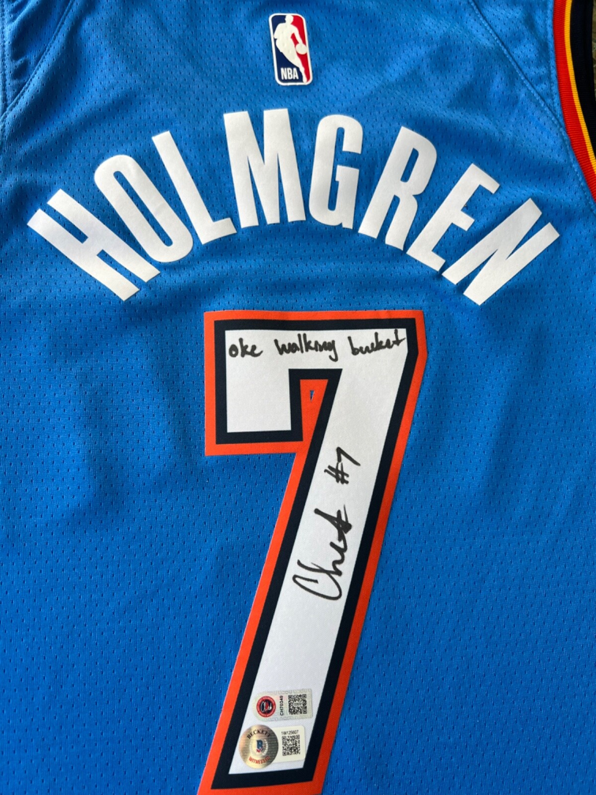 Chet Holmgren OKC Walking Bucket Signed Thunder NBA Nike Jersey BAS