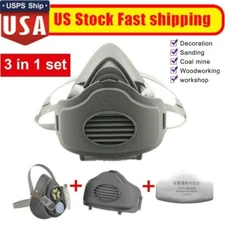 Safety Half Face Gas Mask Respirator Protect Painting Spray Facepiece w/ Filters