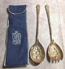 Sheffield Silver Plated Berry Fruit Salad Serving Spoon And Spork Set