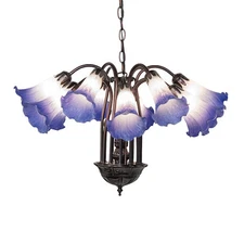 Meyda Lighting 24" Wide Blue/White Tiffany Pond Lily 12Lt Chandelier - 261736