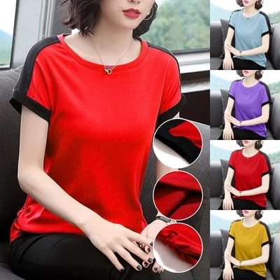 Trendige Übergröße Kurzarm Rundhals Nähte Damen Bluse Tops - Bild 1 von 4