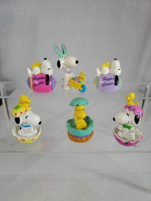 Vintage 90s Snoopy & Woodstock Easter PVC Figurine Lot (6) Eggs Bunny Rabbit 