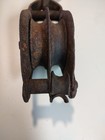 Vintage All Metal Block & Tackle Double Pulley with fixed hook mount — photo 3
