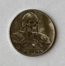 hobo nickel Love Token Engraved Coin Folk Art Viking Warrior