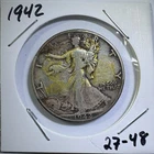 1942 50C Liberty Walking SILVER Half Dollar circulated TAPE (27-48)