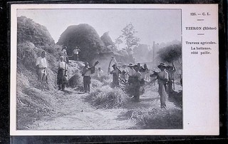 Rare postcard Yzeron Rhône La drteuse à vapeur Beautiful animation