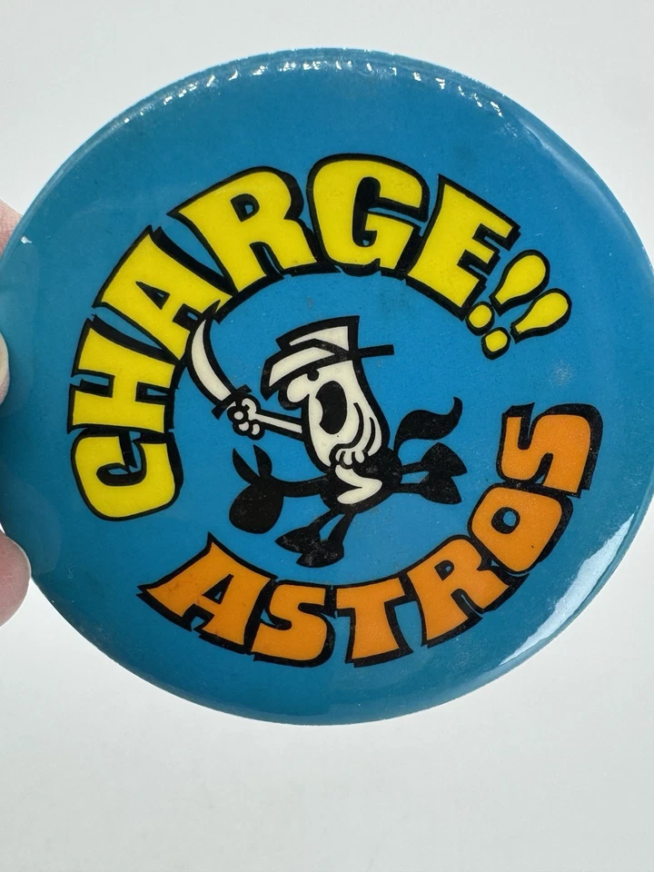 Vintage Charge! Astros Pinback Button 3" Blue Houston MLB Baseball - Image 2 of 4