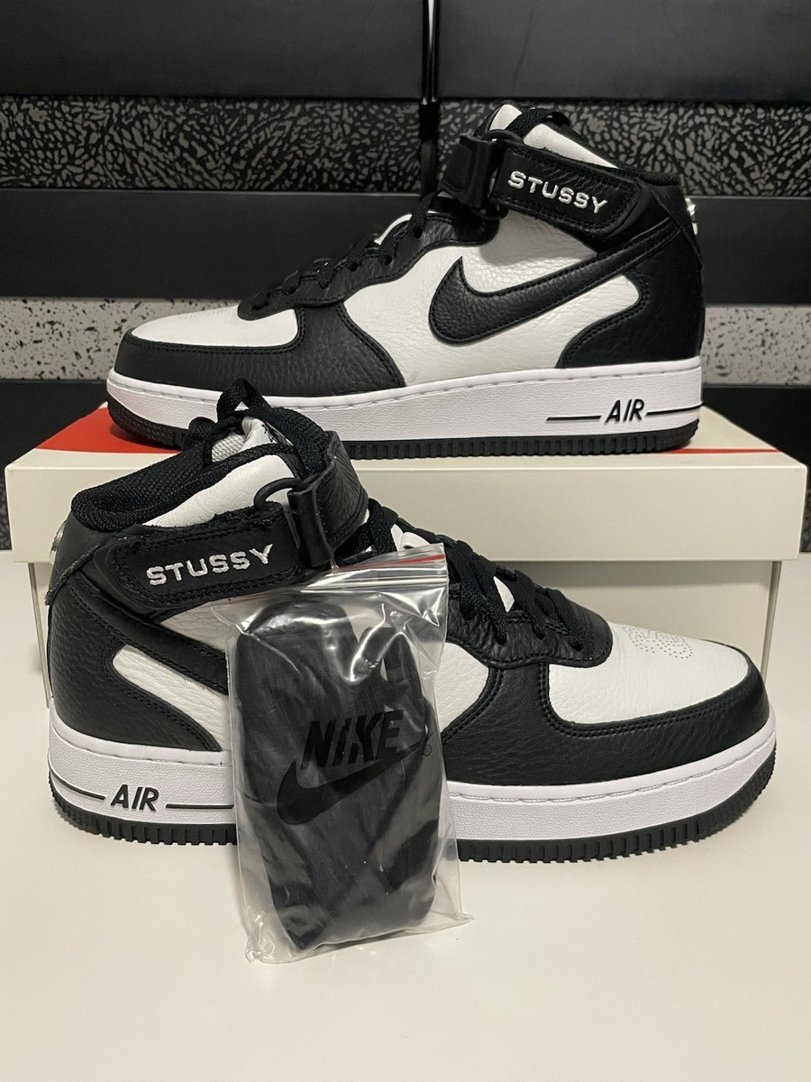 Size 8.5 - Stussy x Nike Air Force 1 Mid Black White for sale
