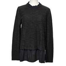LOFT Sweater Womens Medium Black Gray Ruffle Collar Chiffon Hem Layered NWT