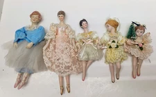 Lot of 5 Vintage Kurt S. Adler Christmas Ornament Ballerina Doll Porcelain Girls