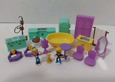 Lot Of 19 House Playset Pieces With Mini Figures 1.5'' Toys Kitchen Bathroom