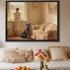 Schnauzer Oil Painting Canvas Print - Rustic Dog Art for Living Room Decor