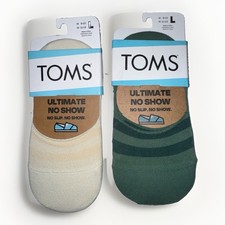 TOMS Ultimate No Show Socks M 9-12 W 11-13 Two Pair