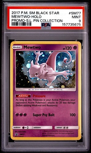 2017 MEWTWO HOLO SUN & MOON BLACK STAR PROMO #SM77 POKEMON PSA 9 COSMOS