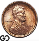 1916 Lincoln Cent Wheat Penny, Lustrous Red, Solid Gem BU++