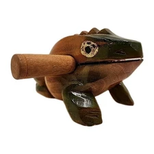 Wooden Frog Guiro Rasp Percussion Musical Instrument Carved Wood Croaking Frog