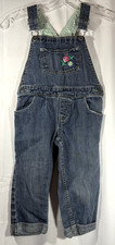 GENUINE KIDS 3T Blue Denim Overall Bib Floral Embroidered Adjustable Straps