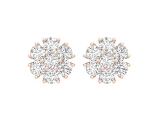 0.60ct Round Cut Moissanite Flower Cluster Stud Earrings 14k Rose Gold Plated
