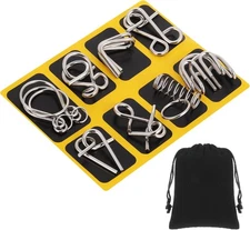Yilloog Metal Wire Puzzle Set of 8 with Pouch, Brain Teaser Puzzles IQ Test... 