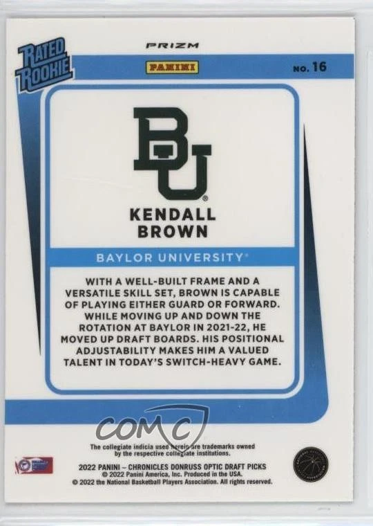 2022-23 Chronicles Draft Picks Donruss Optic Rated Rookies Holo Kendall Brown RC - Image 2 of 2