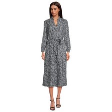 NWT Lands' End Womens Size Large Black Paisley Belted Split Neck Midi Dress NEW