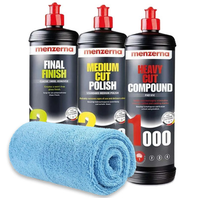 MENZERNA Politur Set 1000 2000 3000 3x250ml mit Mikrofasertuch Lackkorrektur