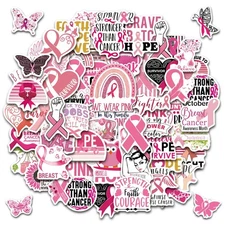 Breast Cancer Awareness Stickers, 200 Pcs Pink Ribbon Vinyl Decals for Health