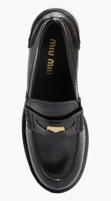 MIU MIU Penny Loafer BLACK LEATHER BLOCK HEEL SIZE EU 39 US 9