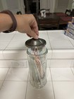 Old-Fashioned Straw Holder / Dispenser, Thick Glass Jar w/ Metal Lid & Mechanism — photo 3