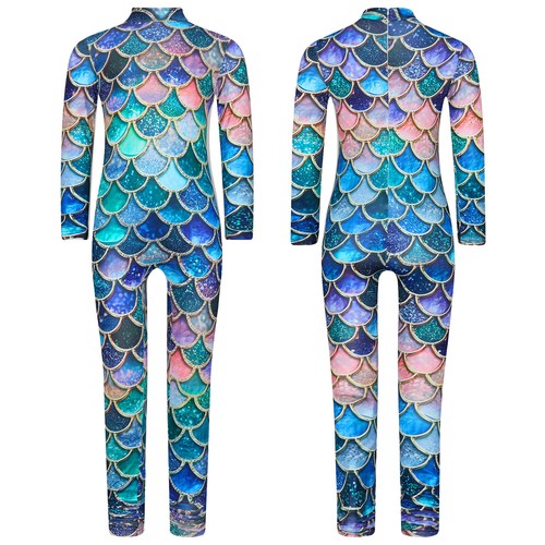 Kids Girls Jumpsuit Long Sleeve Bodysuit Mock Neck Costume Party Unitard Sport - Picture 4 of 27