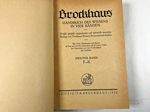 Antique Leipzig Brockhaus Handbook of Knowledge in Four Volumes German 1921-1923 - Imagen 6 de 12